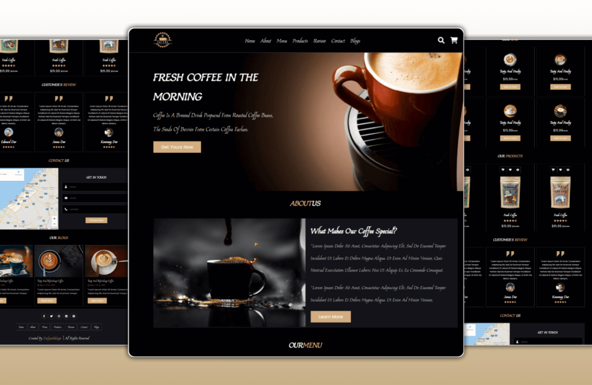 Responsive coffee shop website Design using HTML CSS & JAVASCRIPT with source code