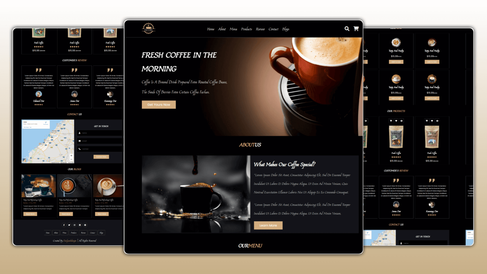Responsive coffee shop website Design using HTML CSS & JAVASCRIPT with source code