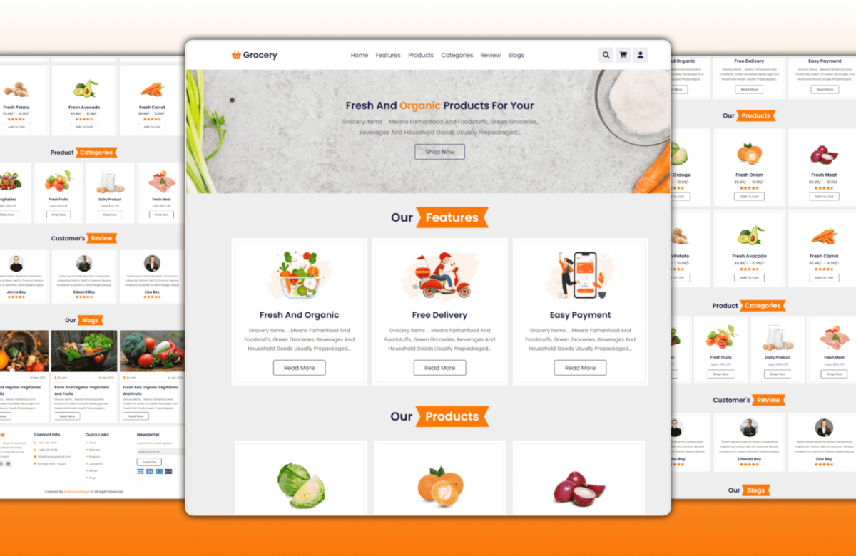 Grocery shopping website Design Using HTML CSS And JAVASCRIPT With Source Code