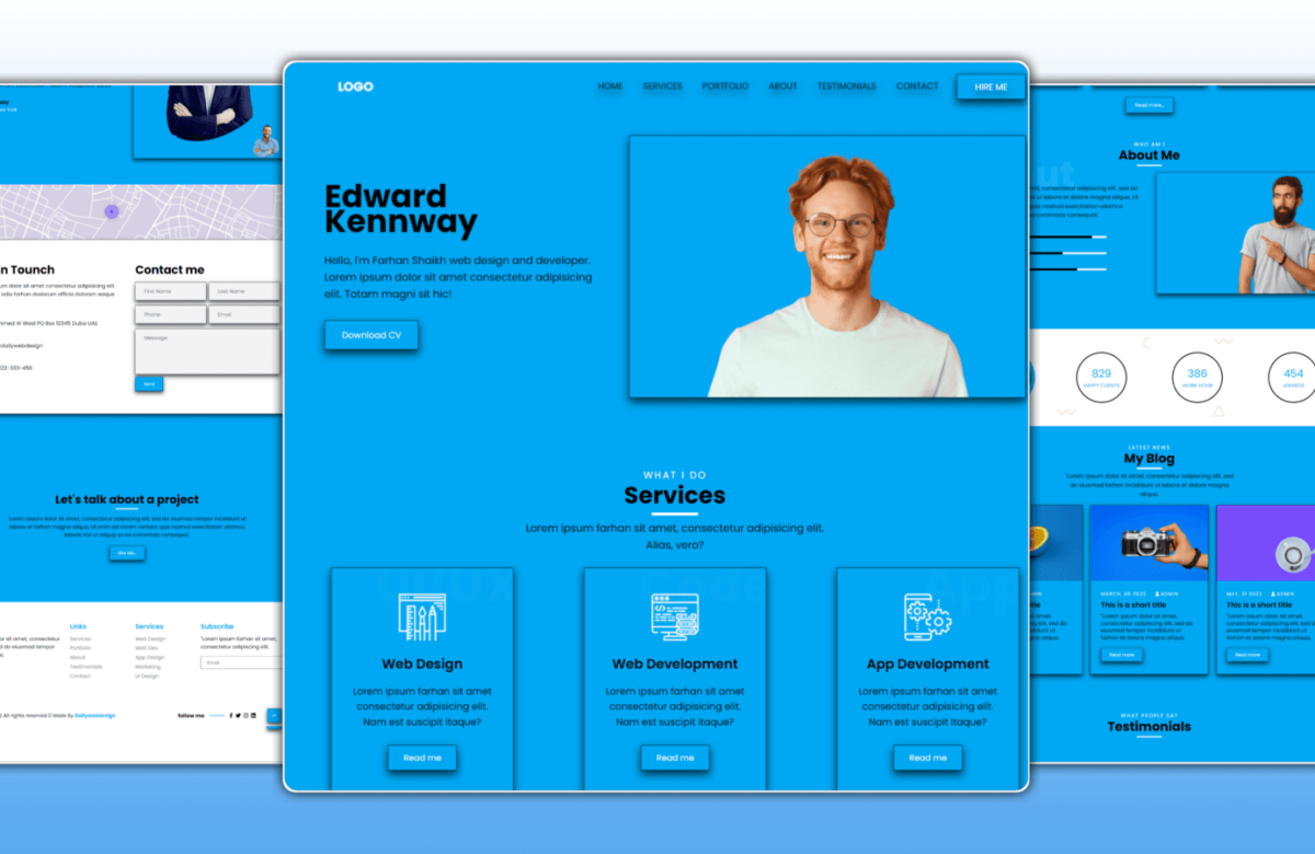 Responsive personal portfolio website design using HTML CSS & JAVASCRIPT with source code