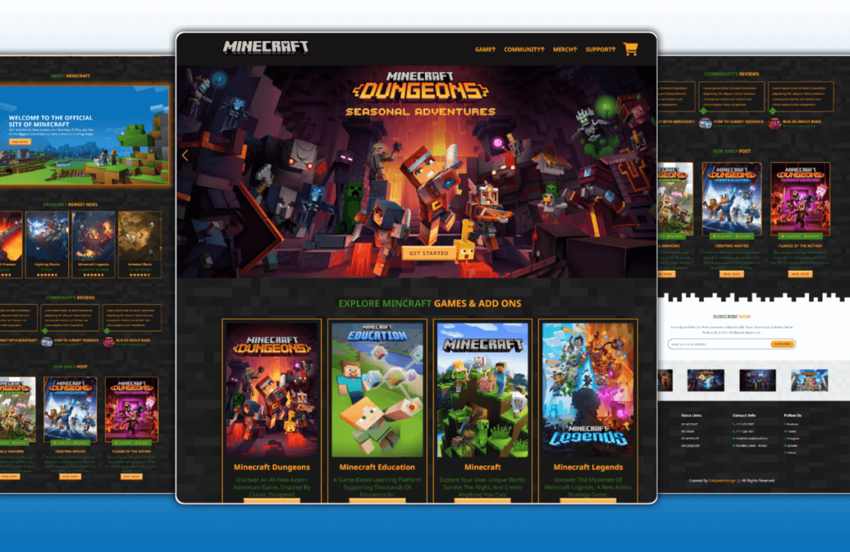 Complete Responsive gaming website using html css and javascript / mincraft Website Design