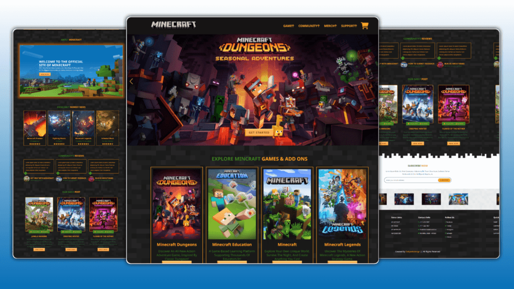 Complete Responsive gaming website using html css and javascript / mincraft Website Design