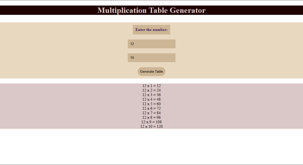 Offline Multiplication Table Generator