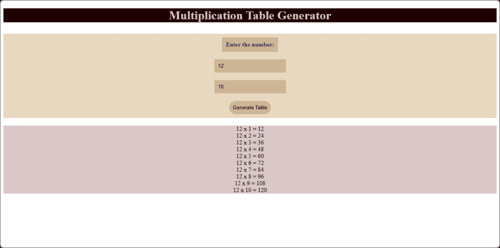 Multiplication Table Generator