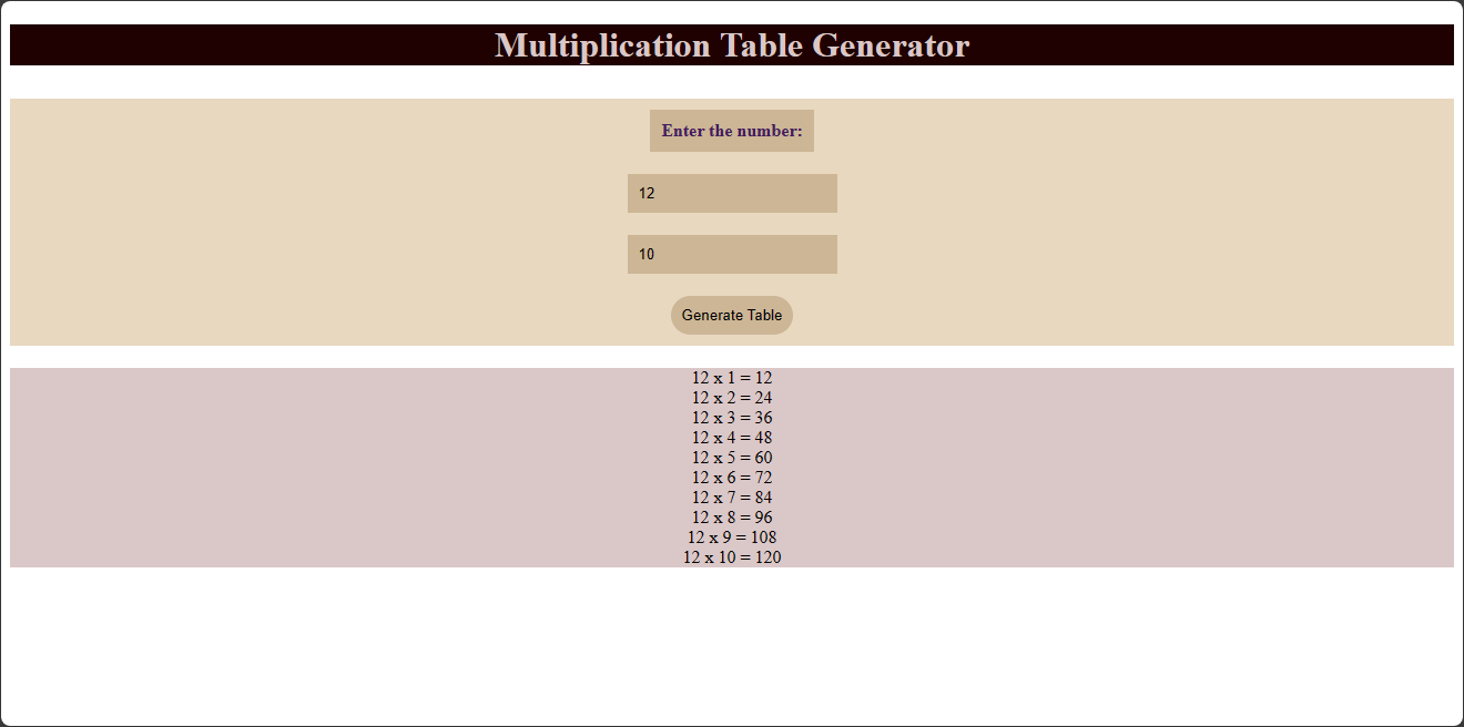 Offline Multiplication Table Generator