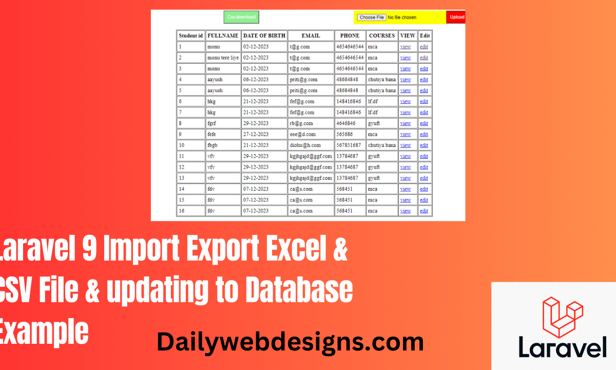 Laravel 9 Import Export Excel & CSV File & updating to Database Example